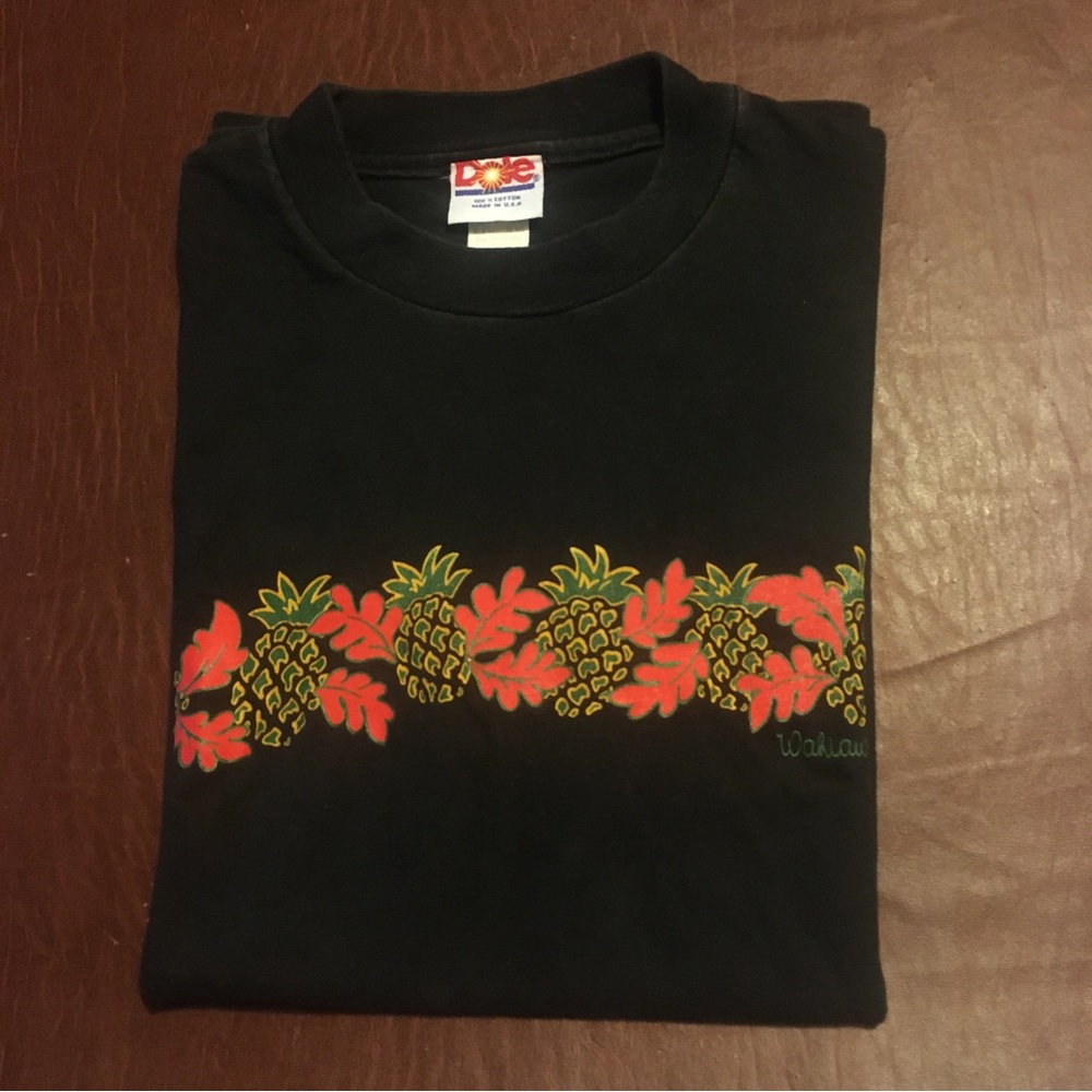 Vtg 90s Dole Pineapple Hawaiian Flower Graphic Tee M
